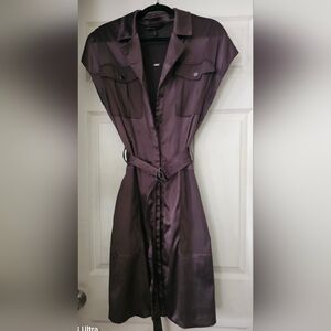 White House Black Market Espresso Midi Dress with Notched Collar